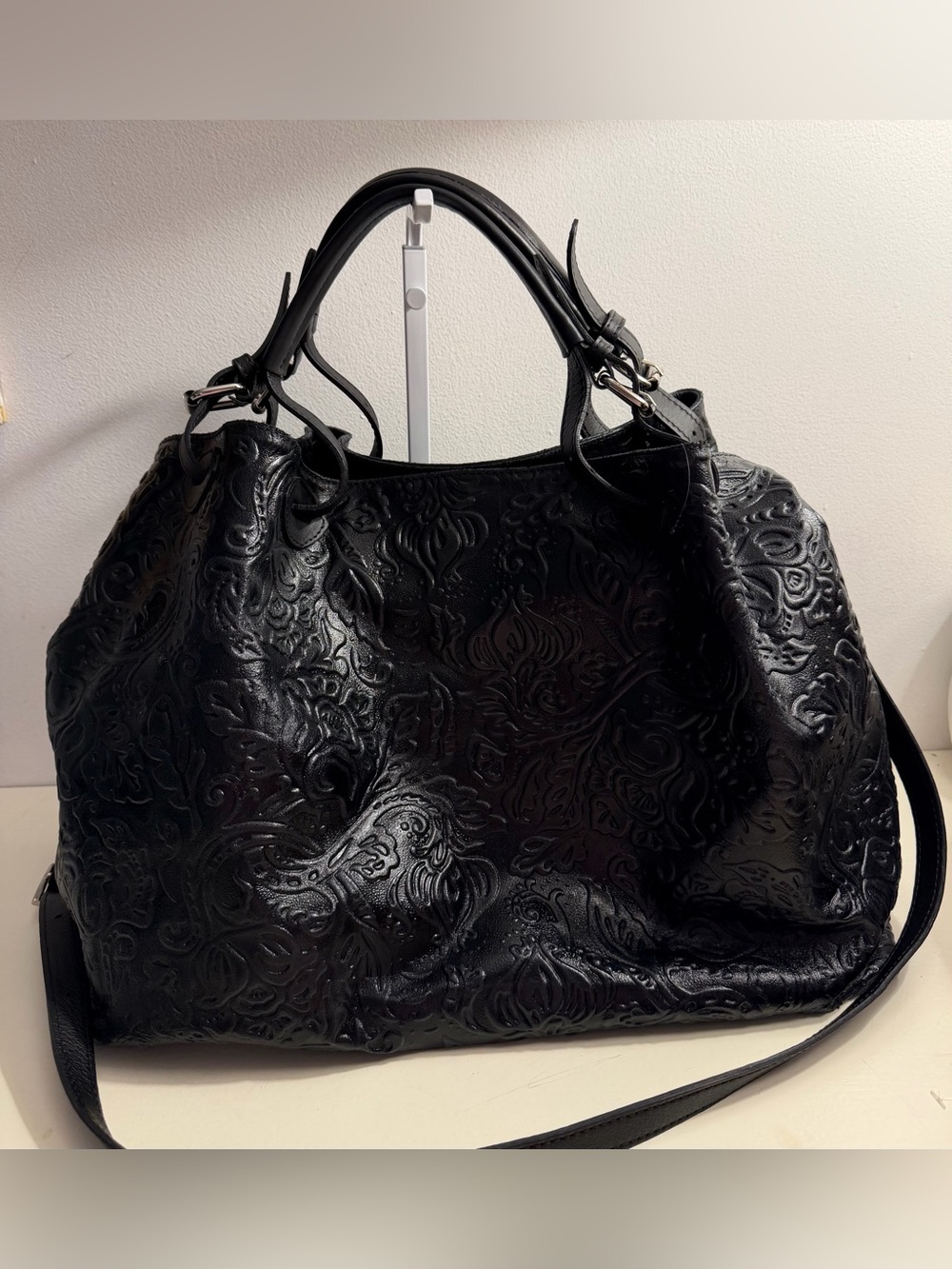 Isadora embossed black leather large satchel/shoulder bag.